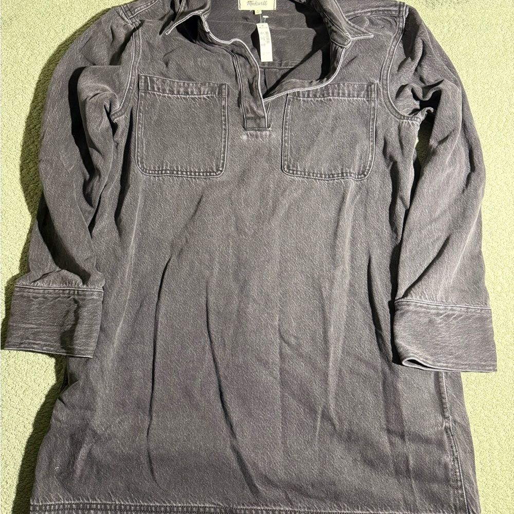 Madewell NWT Popover Mini Dress: Airy Denim Edition Faded Black Medium - Picture 6 of 7